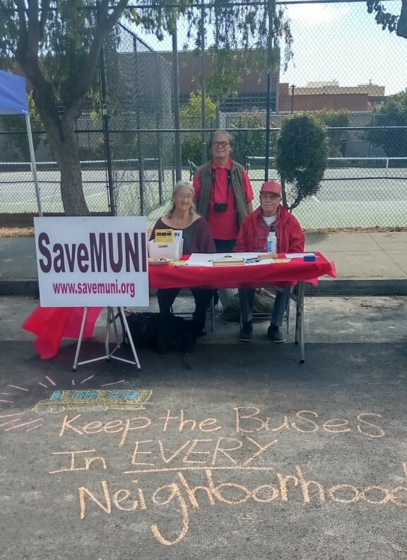 Bob Feinbaum, Robin Krop and Howard Wong at the SaveMUNI table